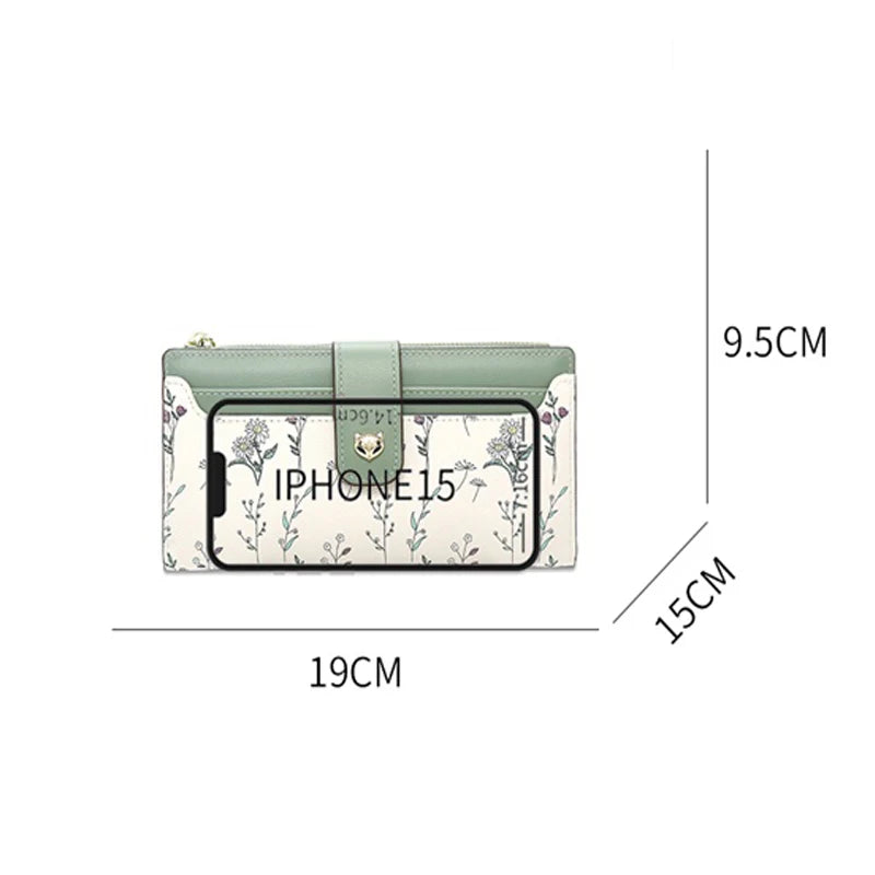 FOXER New Women's Long Wallet Fashion Multi-card Clutch Slot Card Holder Signature Versatile PU Floral Wallet Zipper Coin Purse