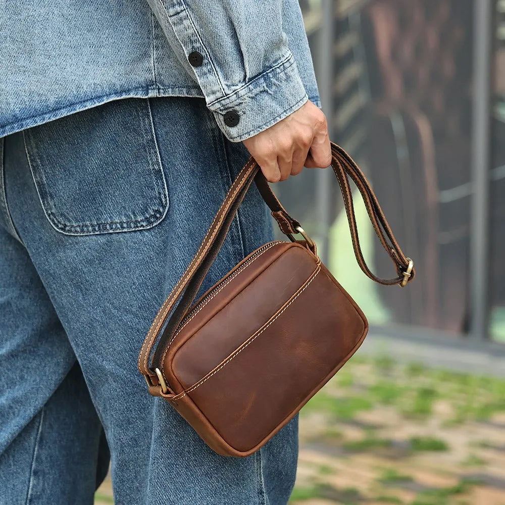 JOYIR Genuine Leather Mini Messenger Bag Travel Crossbody Bag for Women Men Cell Phone Purse Trave Satchel Shoulder Bags