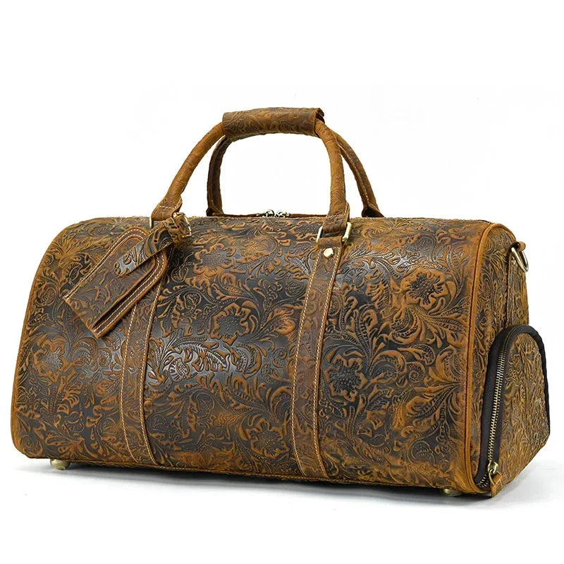 52cm Vintage Genuine Leather Travel bag for Men Crazy Horse Leather Travel Duffle Large Shoulder Bag Cowhide Bag Weekend Bag