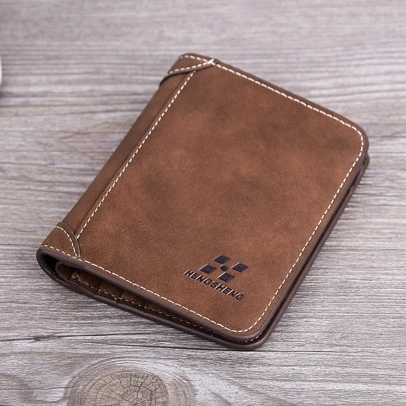 Hengsheng Men's Three-fold Wallet Multi-card Slot European American Short Fashion Nubuck Leather Retro Multi Slot Large Capacity