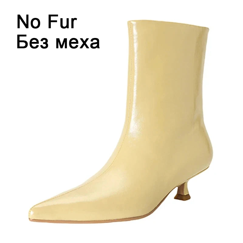 JOZHAMTA Size 34-43 Women Ankle Boots Real Leather Kitten Mid Heels Shoes 2025 Winter Fashion Pointy Office Lady Daily Dress