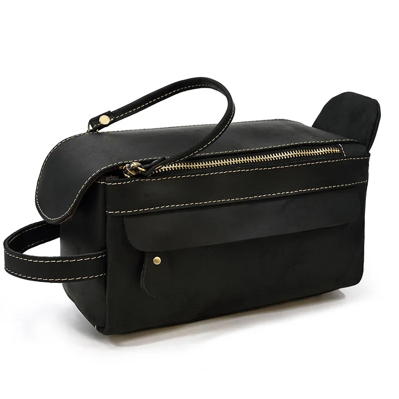 Cowhide Toiletry Bag Men Leather Cosmetic Bag Man Woman Wash Bag Storage Bags Genuine Leather Handbag for Make Up Dopp Kit Male