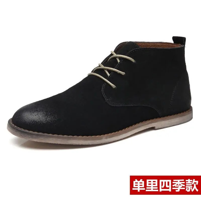 New Real Leather Boots Men Cowhide Hign Shoes British Retro Short Boots Male Tooling Desert Boots ClassicsAnti-slip shoes