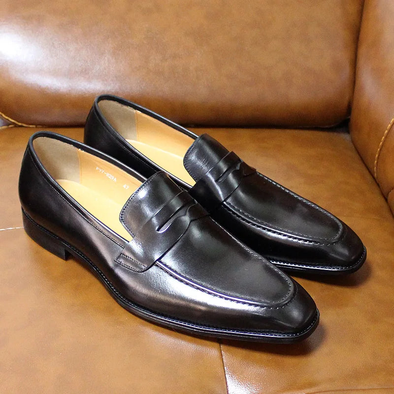 Size 39-46 Handmade Mens Penny Loafers Genuine Leather Light Blue Men Dress Shoes Wedding Party Slip On Shoes Italian Fashion