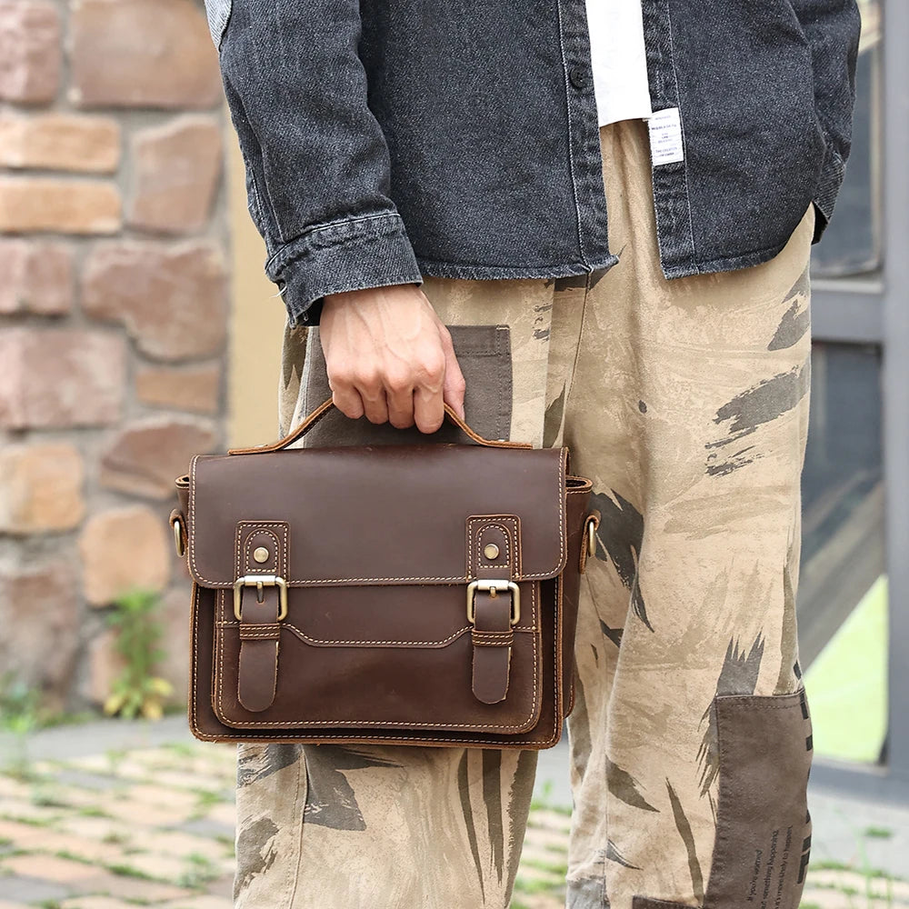 JOYIR Genuine Leather Small Messenger Bag Men Women Satchel Shoulder Crossbody Bag Vintage Purse for Business Work Travel
