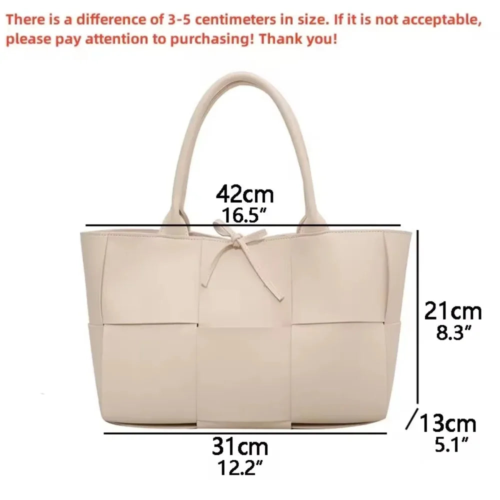 Large Capacity Handbags for Women 2022 Fashion Leather Woven Tote Bags Designer Solid Color Lacing Plaid PU Shoulder Bags