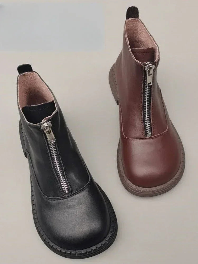 Genuine Leather Cowhide Men's Women's Wide Toe Short Boots Original High Cut Spring Work Single Shoe 43 Обувь С Широким Носом