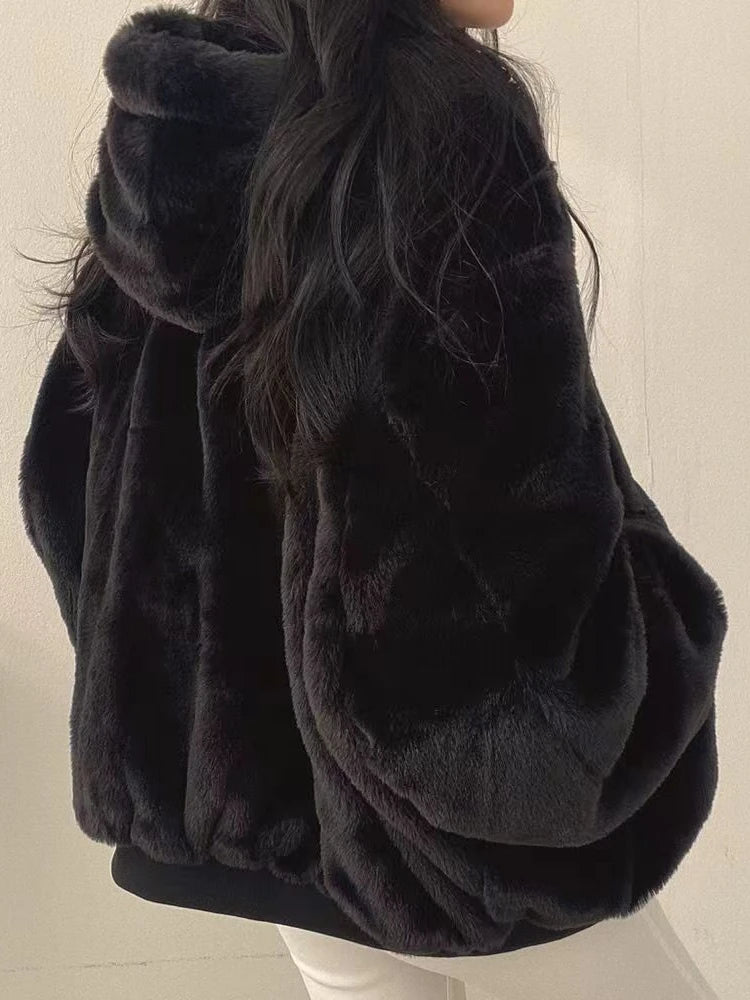 Korean Version Plush Thickened Double-sided Lamb Wool Cotton Coat Women's Winter Loose Solid Color Zipper Hooded Jacket 2020 New