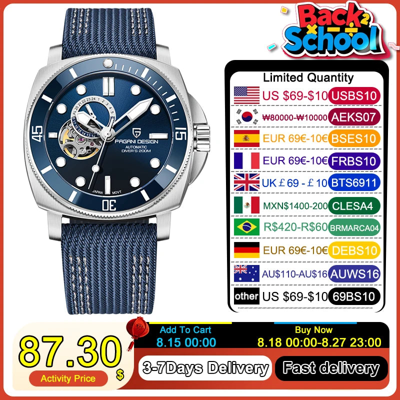 PAGANI DESIGN Men's Watches 2025 New Mechanical Automatic Watch For Men 200M Diving Top Brand Luxury Wristwatch Stainless Steel