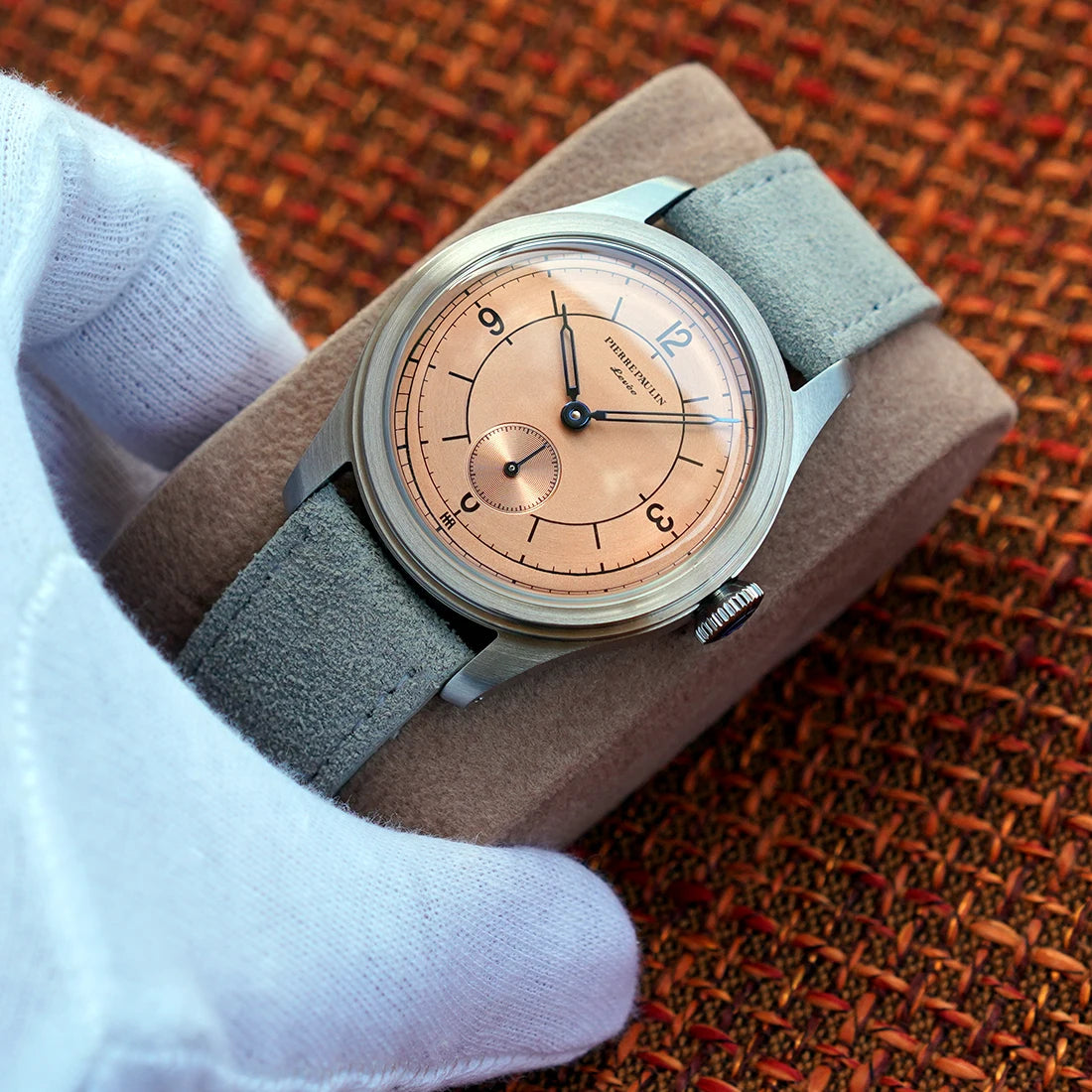 Pierre Paulin Salmon Dial Watch 50m Skin Diver Watch Vintage Small Seconds Mechanical Hand Watch 38mm Reloj Hombre Metal