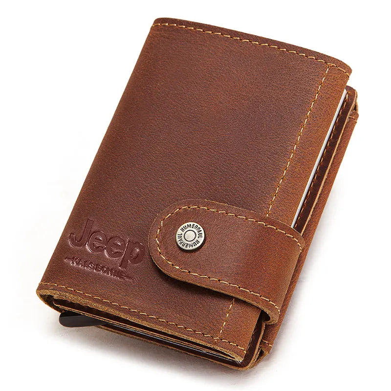 Cowhide Leather Pop-Up Credit Card Holder RFID Blocking Bank Card Case Minimalist Wallet for Men Money Clip with Coin Pocket