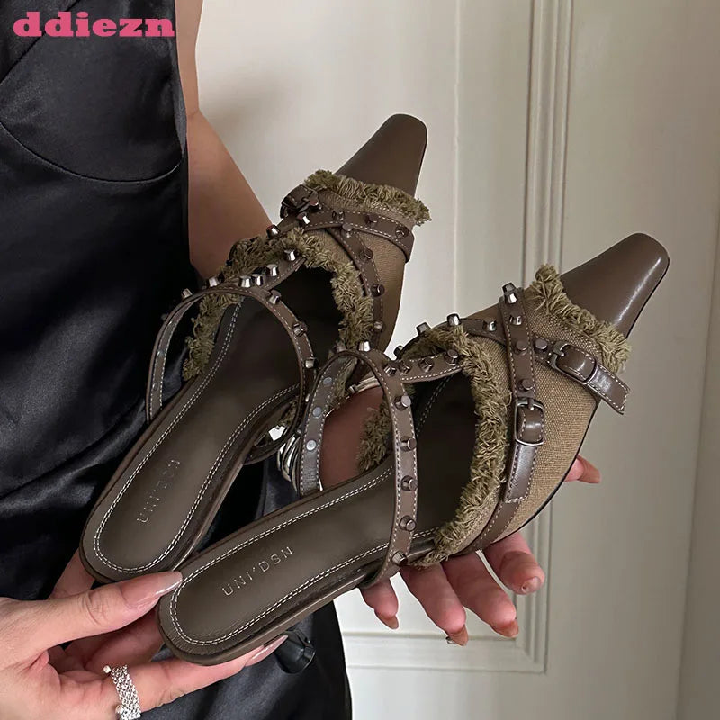 Female Shoes For Thin High Heels Pointed Toe Elegant Ladies Sandals Slingbacks Slides Fashion 2025 Footwear Black Women Pumps
