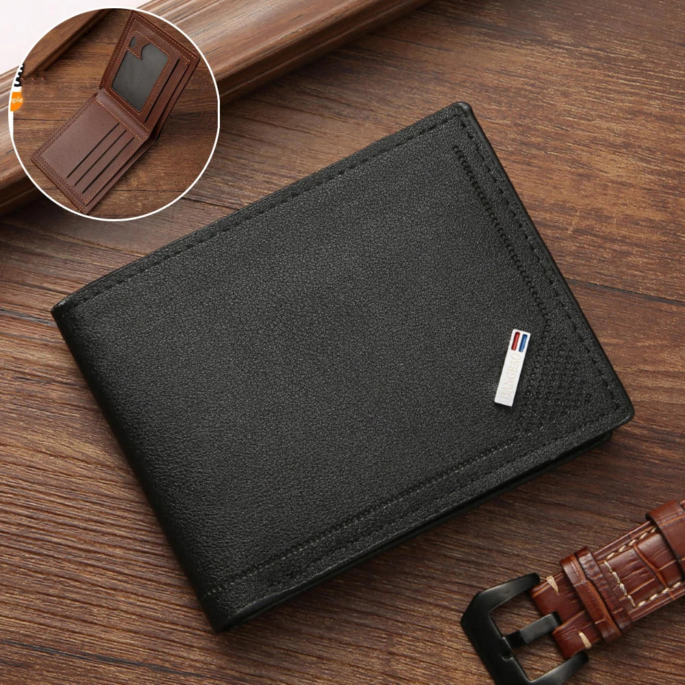 PU Leather RFID Wallet Men Slim Vertical Wallets Black Thin Short ID Credit Card Holder Minimalist Men's Brown Money Bag