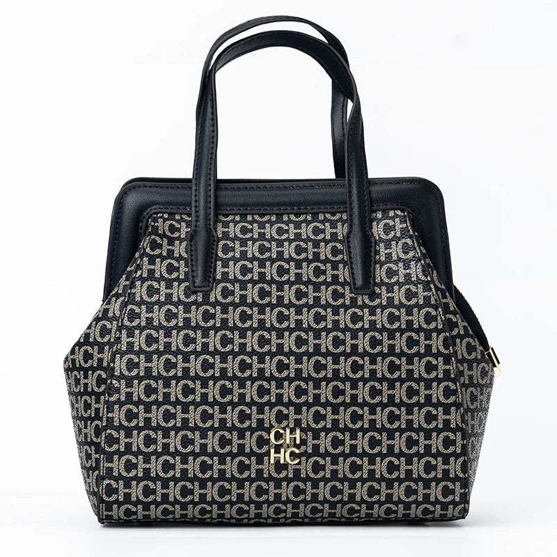 CH Classic Fashion Zipper Design Women's Handbag, Monogram Print, Versatile Solid Color Block Shoulder Bag
