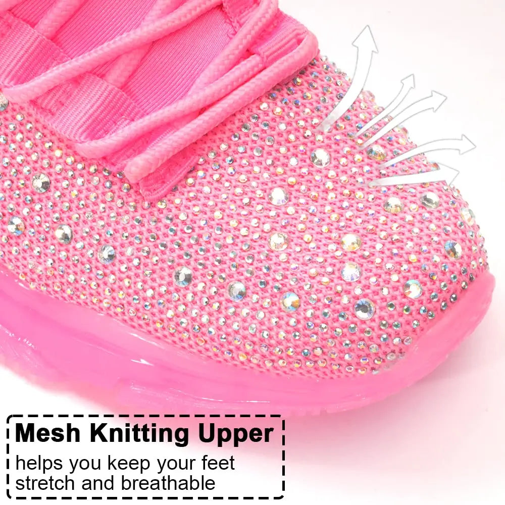Women's Rhinestone Mesh Slip On Walking Shoes Fashion Breathable Spakle Glitter Sneaker
