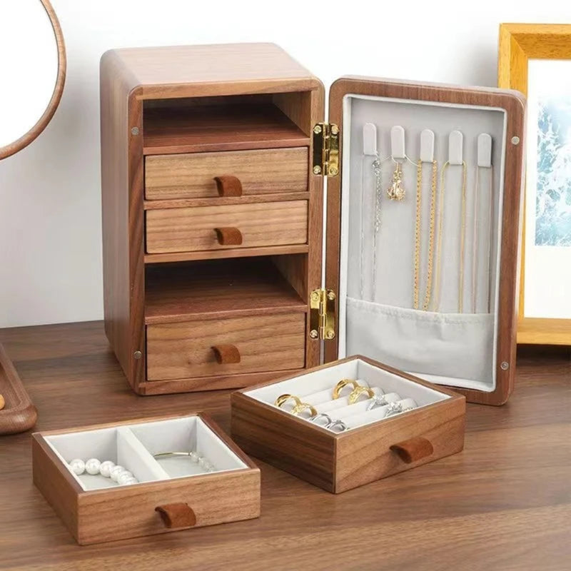 Wood Jewelry Box Vintage Style for Necklaces Rings 5Drawers Jewellery Organiser Bracelet Watch Display Box