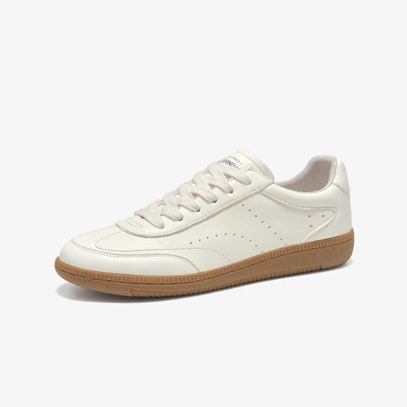 BEAUTODAY White Sneakers Women Cow Leather Lace-up Round Toe Sewing Ladies Trainning Shoes Handmade 29932