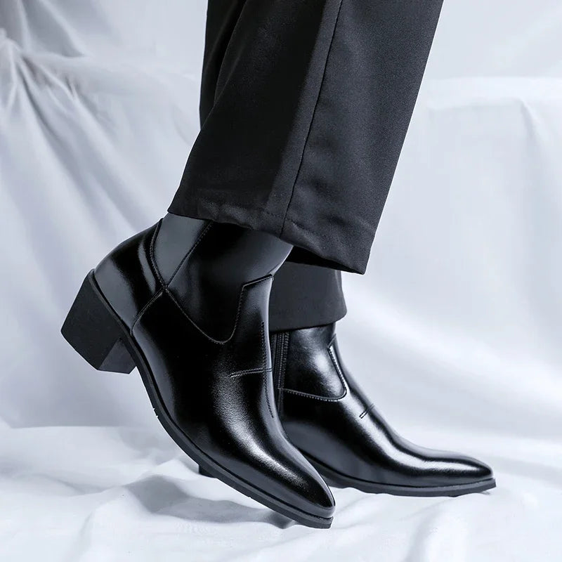 New Luxury Brand Men Designer Ankle Boots Fashion High Top Genuine Leather Chelsea Boots Classic Dress Business Outdoor Shoes