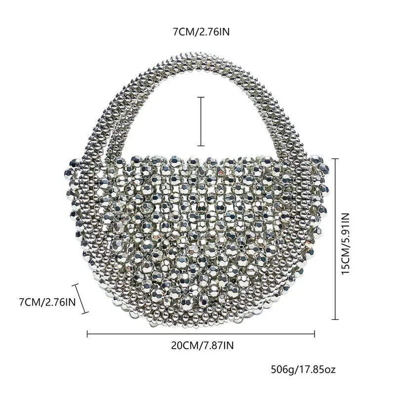 Women Woven Hand Bag Exquisite Design Hollow-out Handmade Beaded Handbag Small Evening Party Bag