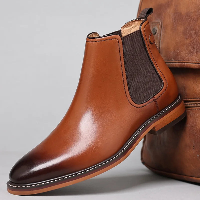 Brand Men's Chelsea Boots Genuine Cow Leather Handmade Boot Shoes Work Shoes For Formal Dress Wedding Business Party New