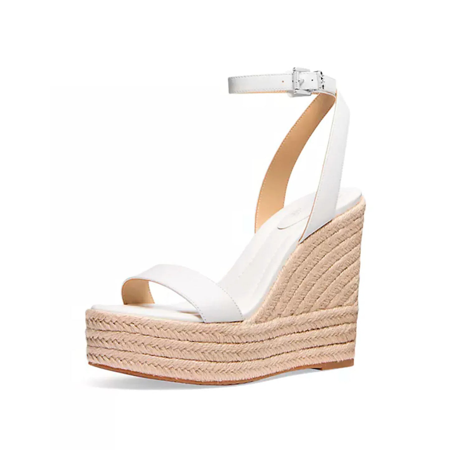 Arden Furtado Summer straw weaving wedge Sandals Round toe platform Belt buckle Super high heel cowhide word-cingulate Sandals