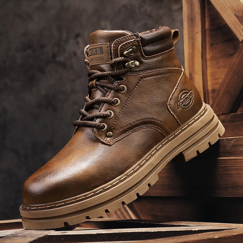 High Quality Leather Mens Boots New Arrival Male High Top Flats Comfortable Lace-Up Low Top Sneakers Stylish Male Ankle Boots