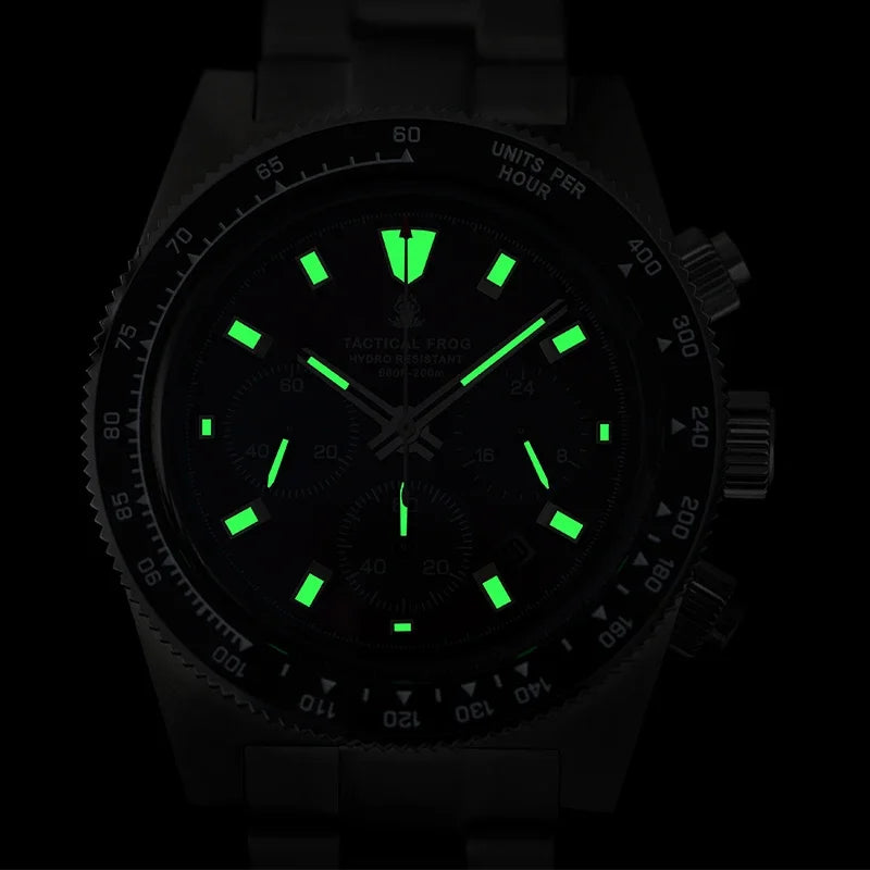 Tactical Frog Sapphire Crystal Mirror Ceramic Bezel Chronograph Watch V2 Solar VS75A Eco-Drive Quartz 20Bar Waterproof Men Watch