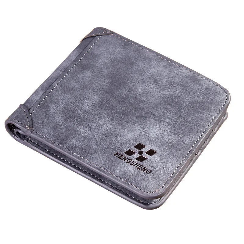 Hengsheng Men's Three-fold Wallet Multi-card Slot European American Short Fashion Nubuck Leather Retro Multi Slot Large Capacity