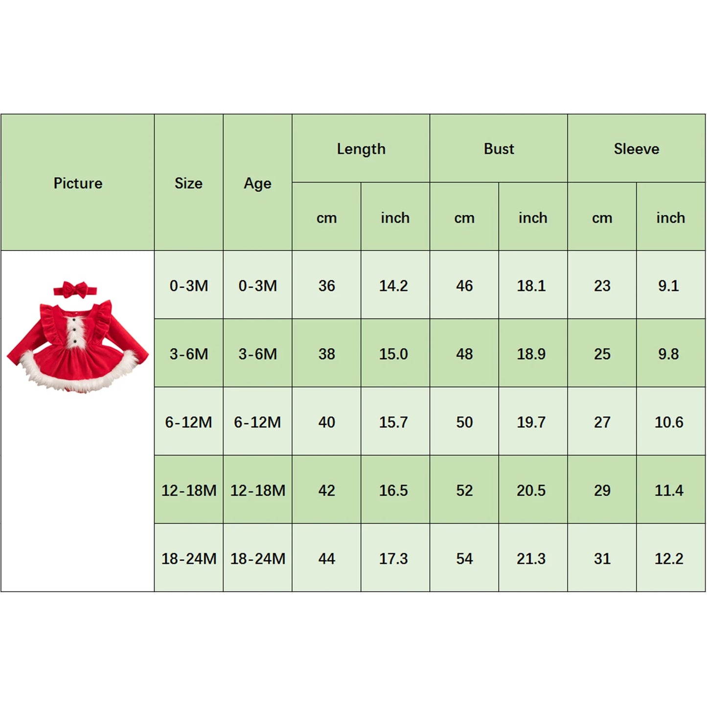 Infant Baby Girls Romper Dress Terry Trim Ruffled Long Sleeve A-Line Dress with Bow Headband Adorable Christmas Clothes Outfits