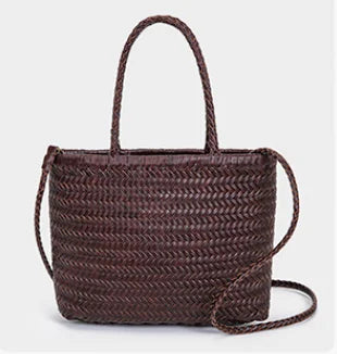 Genuine Leather Hand-woven Vintage Tote Bag New Classic Design Cowhide Shoulder Bag Women's Spring Summer French Bucket Bag 2025