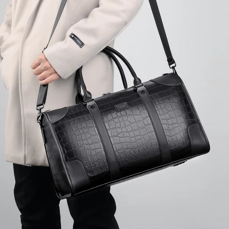 Fashion Handbag Bag Men Business Travel Tote Luxury Alligator PU Leather Luggage Bag With Shoulder Strap Crossbody Bags Duffle