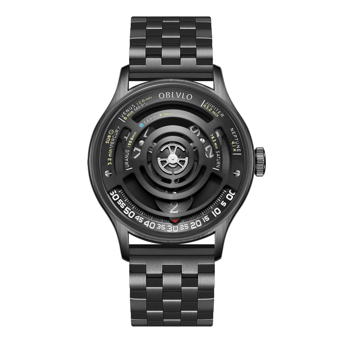 OBLVLO Designer Circular Dial Blue Nightlight Silicone Automatic Watch Unique Rotor Blue Dial Mechanical Watches BLM-SOLAR
