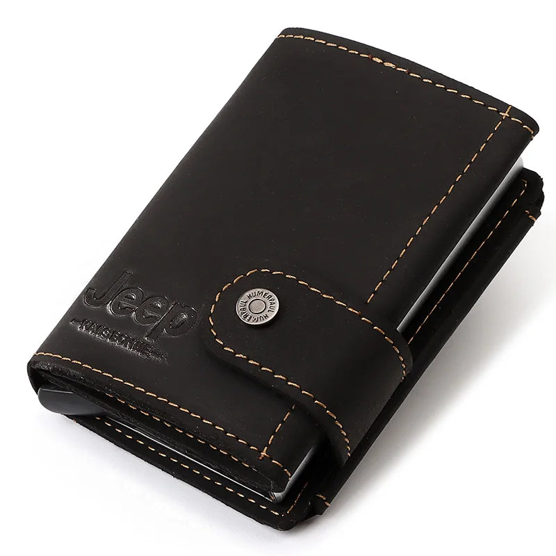 Cowhide Leather Pop-Up Credit Card Holder RFID Blocking Bank Card Case Minimalist Wallet for Men Money Clip with Coin Pocket