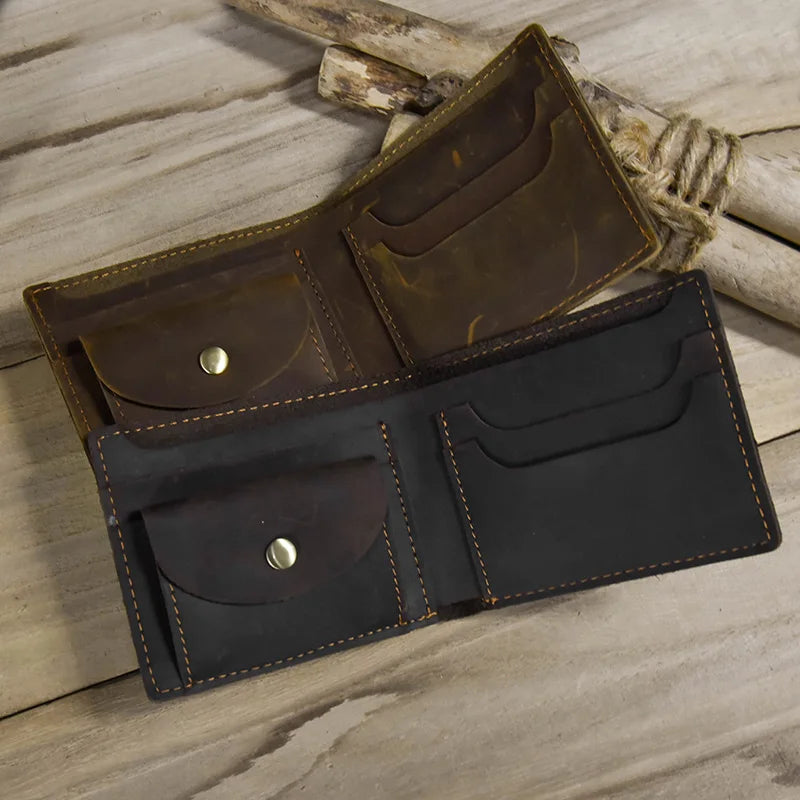 Newsbirds Simple Design Leather Short Wallet For Men Male Real Cowskin Short Card Purse Mini Men's Slim Purse Men Wallet Thin
