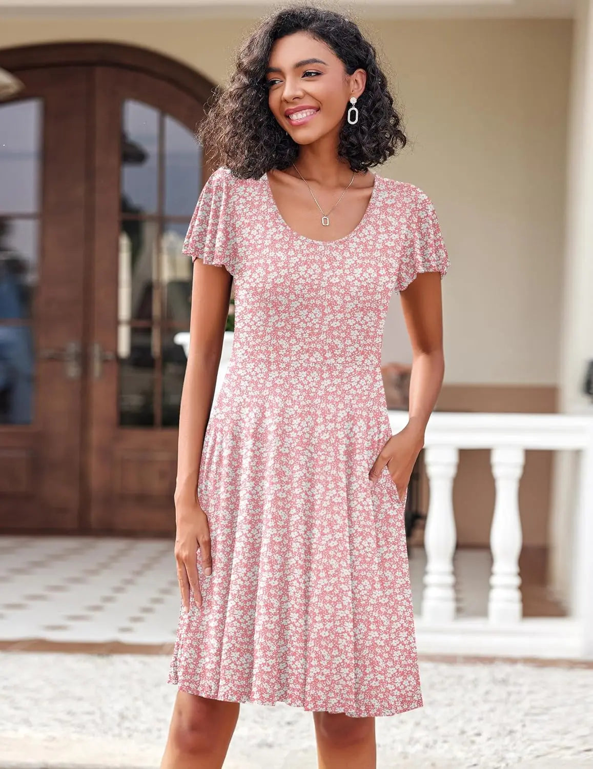 European and American cross-border women's wear new TEMU Express Flower Leisure Beach dress short-sleeved dress