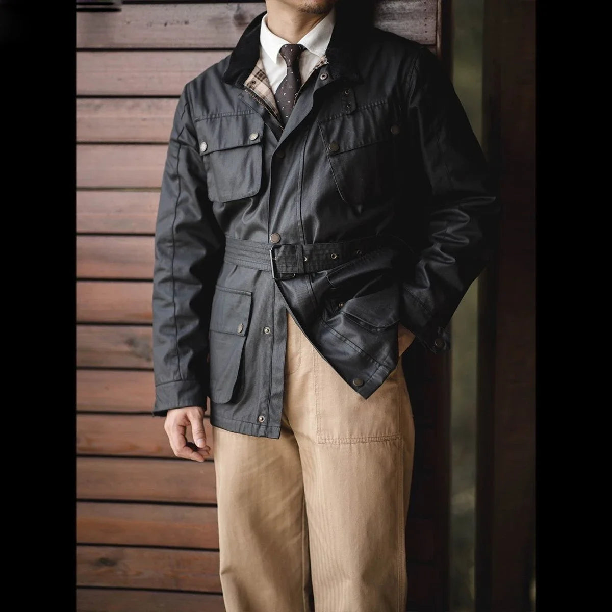Windbreaker Jacket Man Weatherproof Medium Length Oil Waxed Hunting Jacket Men Motorcycle Jacket Men American Retro Coat Thin