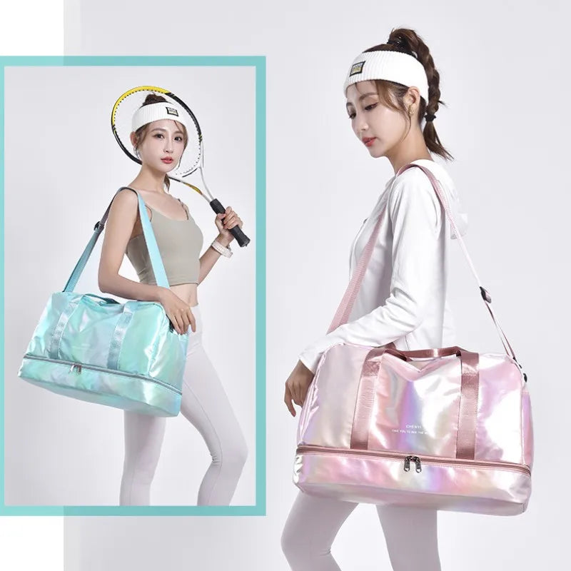 Sports Fitness Crossbody Waterproof Tote Bag Dry Wet Large Capacity Storage Travel Bag Women's Glossy Oxford Sports Fitness Bags