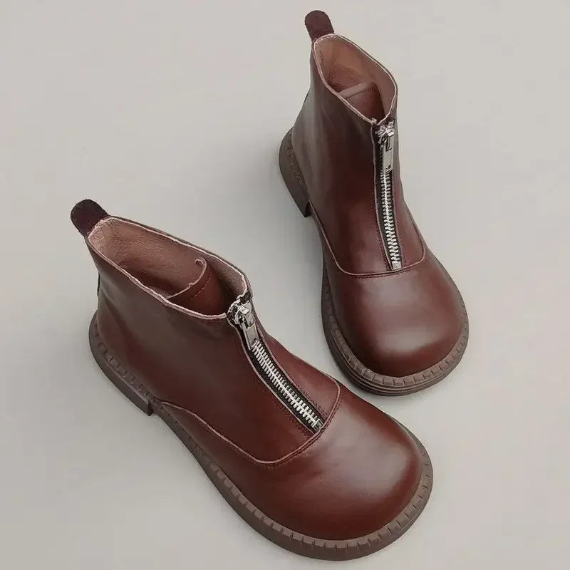 Genuine Leather Cowhide Men's Women's Wide Toe Short Boots Original High Cut Spring Work Single Shoe 43 Обувь С Широким Носом