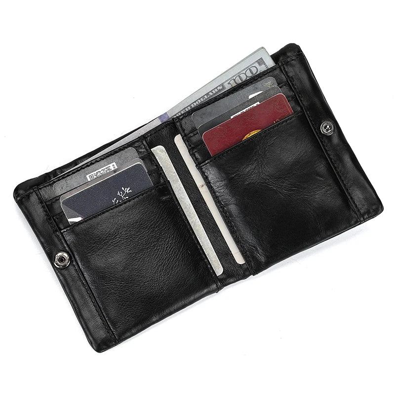 Leather Men‘s Short Wallet Hasp Genuine Leather Unisex Zipper Coin Clutch Purse Cowhide Card Holder Trifold Man wallets