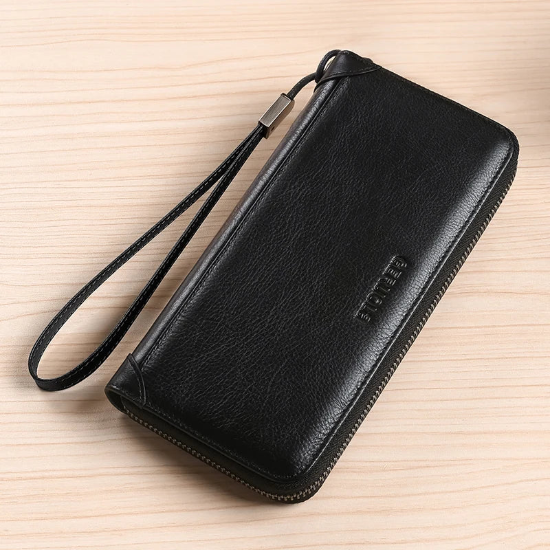 Men's leather wallet long new soft cowhide handbag travel light luxury simple large capacity anti-theft brush gradient color yel