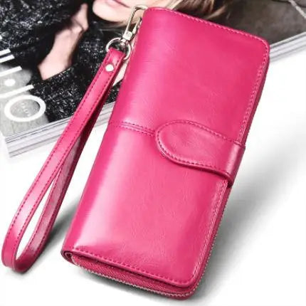 Hot selling women wallet korean American style oil wax wallets zipper note clip women card package mobile phone women clutch