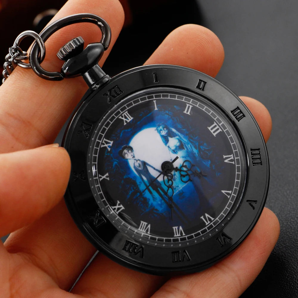 Black Humorous Anime Quartz Pocket Watch Vintage Gentleman Style Series Necklace Pendant Clock Gift Wedding Souvenir