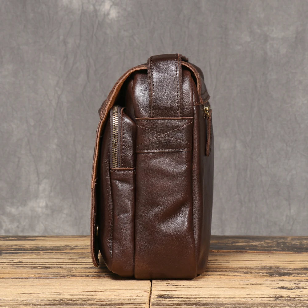 New Genuine Leather Men's Shoulder Bag, Made from Top-Layer Cowhide, Crossbody Bag That Can Fit a 13-Inch Tablet
