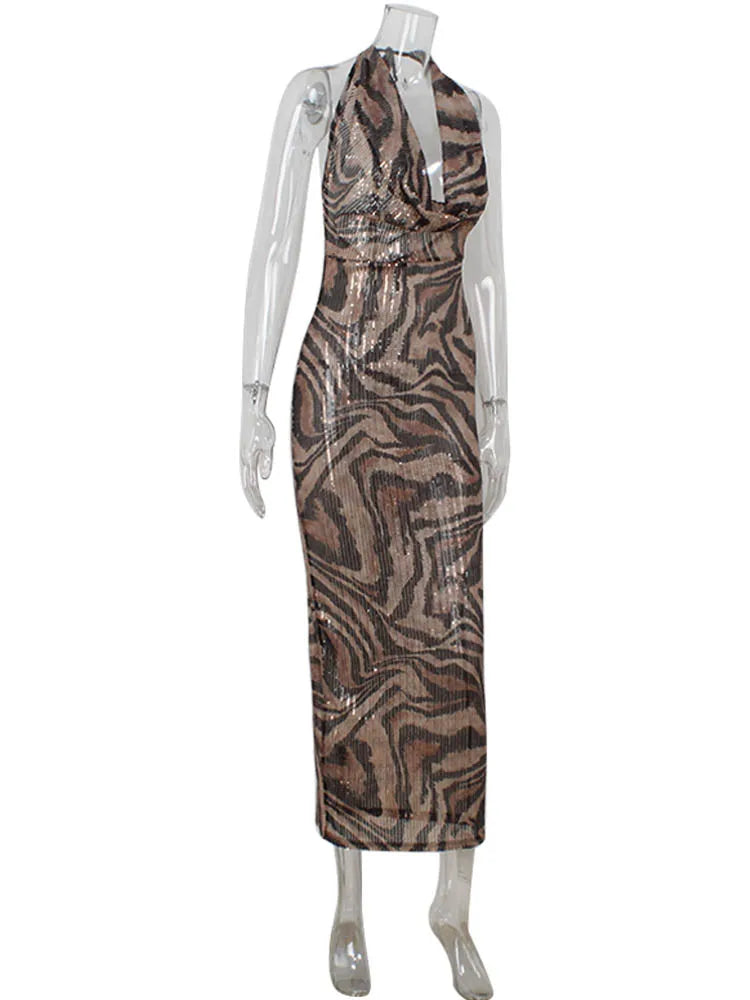 CNYISHE Party Women Dresses Sleeveless V Neck Backless Leopard Printed Bodycon Sheath Outfits Sexy Club Female Vestidos Robes