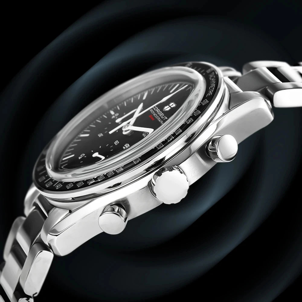 CORGEUT 40mm Vk63 Quartz Movement Watch Man Waterproof High Quality Luxury Mineral Glass Time Running Second Glow Watchs