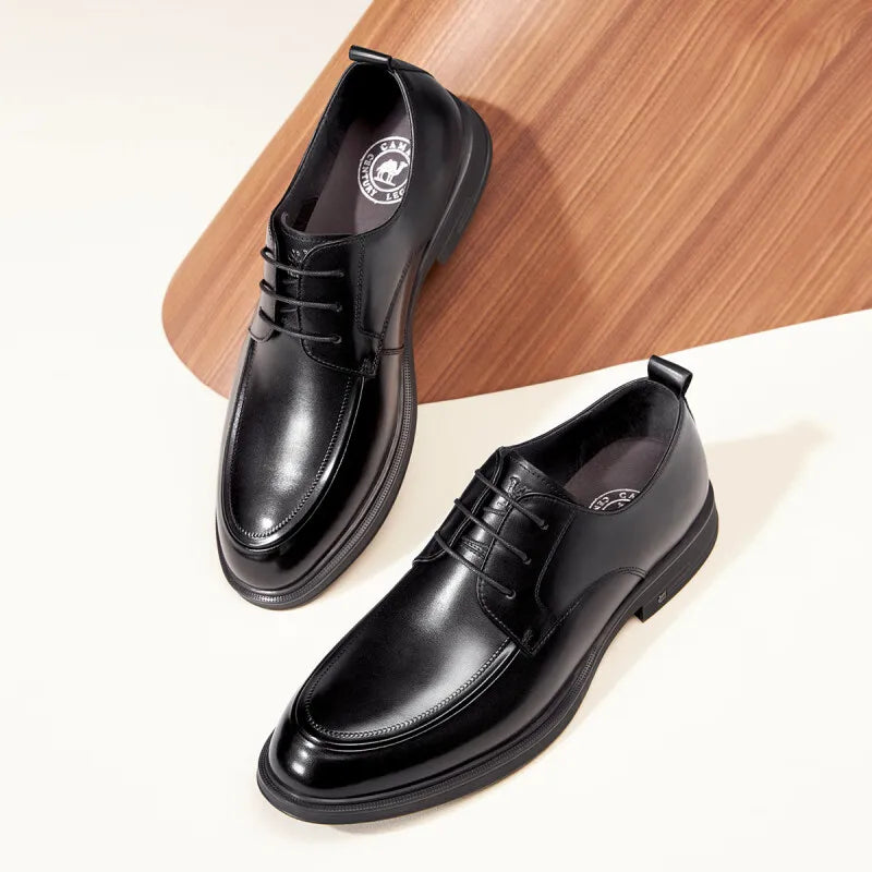 GOLDEN CAMEL Men's Dress Shoes Embossed Soft Sole Business Wedding Formal Leather Shoes for Men Fashion Retro Shiny Shoes 2025