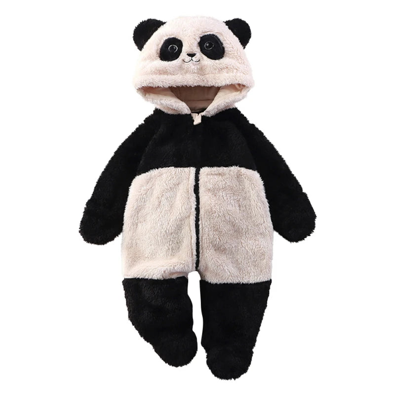 Cute Cartoon Baby Clothing Boys Footies Long Sleeve Velvet Hooded Baby Girl Clothes Winter Warm Baby Romper 0-12 Months