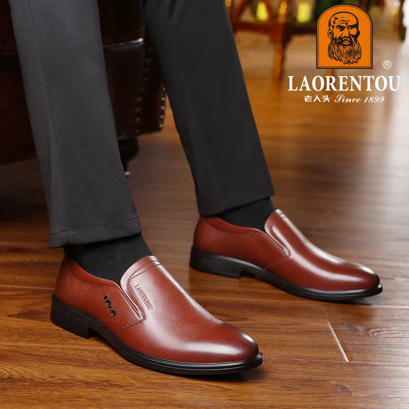 LAORENTOU genuine leather casual shoes, men's cowhide breathable soft sole, versatile business leather shoes