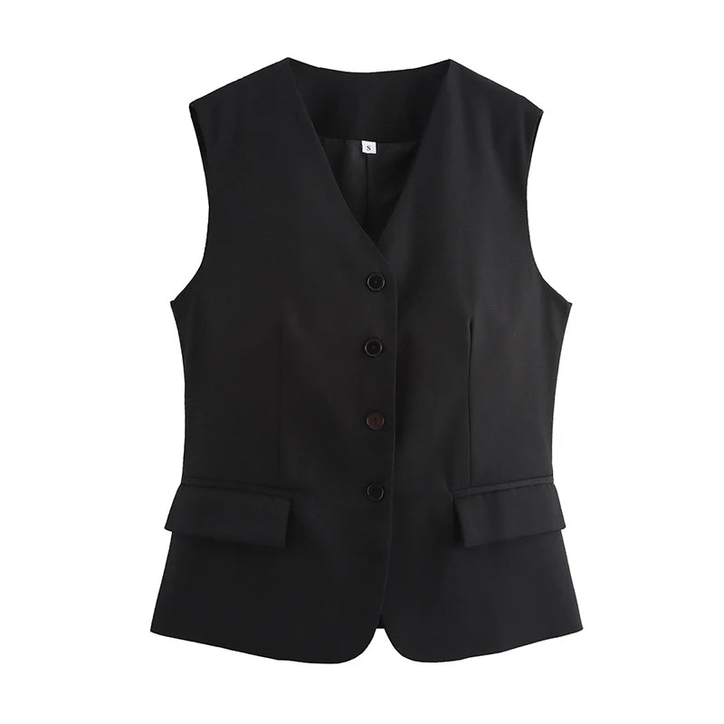 RAFZNB Women's Waistcoat Fashion O Neck Zipper Sleeveless Vest Women Outerwear Coats Female Single Breasted Vests Tops