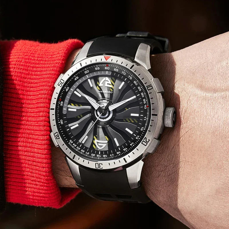 HANBOROMen's hollowed out flywheel mechanical watch, fully automatic personalized luminous waterproof watch